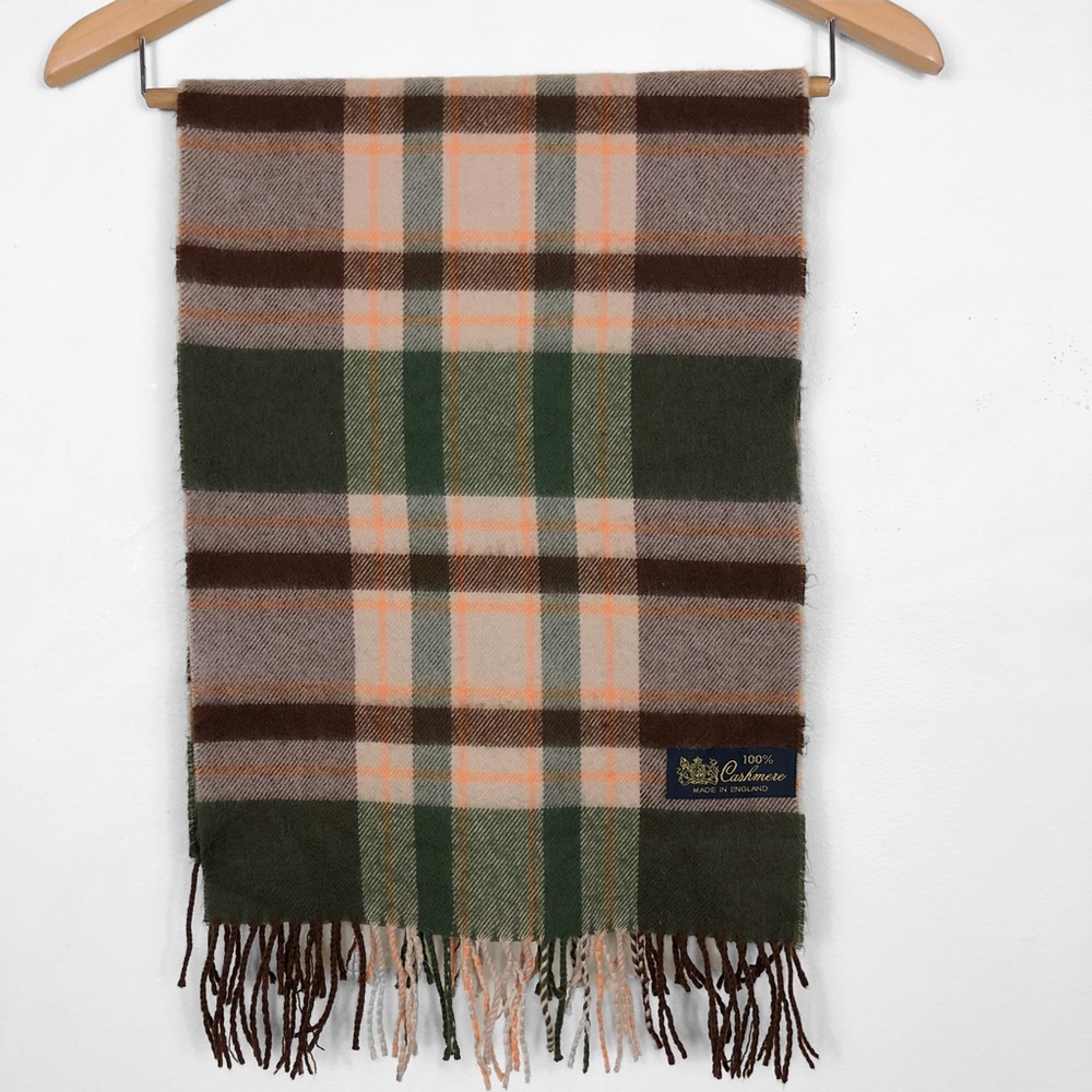 Made in England Plaid Brown/Green 100% Cashmere Scarf Unisex Cabin